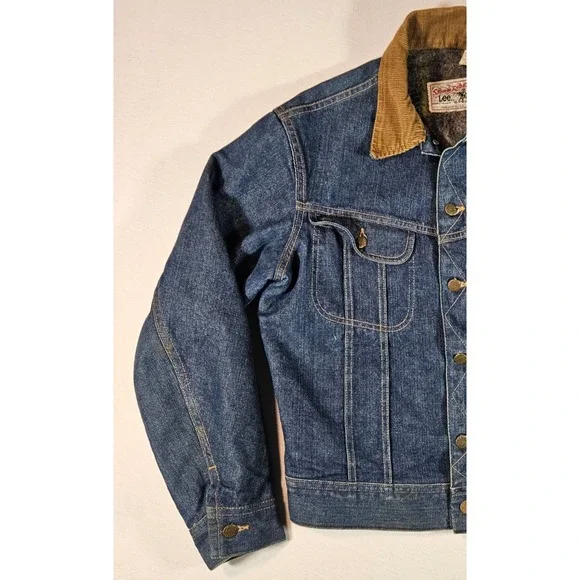 Vintage 70s Lee Storm Rider 42R L Denim Jacket Corduroy Collar Blanket Lined USA